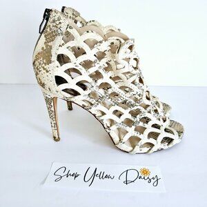 Vince Camuto Leather Snake Print Open Cage High Heel Sandal Zipper Sz 10~SH156.1